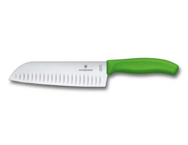 6.8526.17L4B Нож кухонный Victorinox Santoku, ребристое лезвие, 17 cм, зеленый, блистер