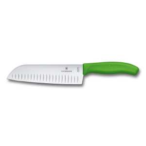 6.8526.17L4B Нож кухонный Victorinox Santoku, ребристое лезвие, 17 cм, зеленый, блистер